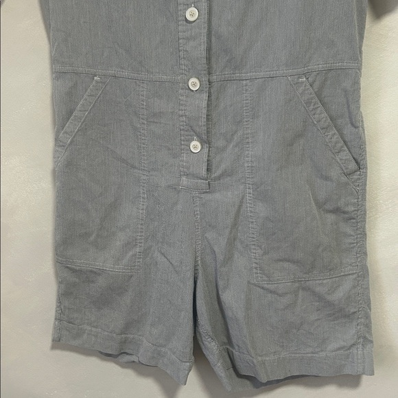 EVERLANE The Cotton Weave Romper 100% Cotton Grey White Stripe Button Front 10 - Picture 6 of 11